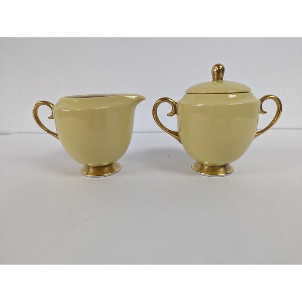 Flintridge Sylvan China Small Sugar Bowl and  Creamer Dish California Yellow